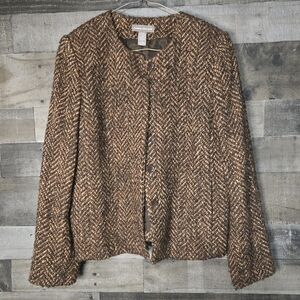 Brown WOOL blend Tweed Button-Up Jacket